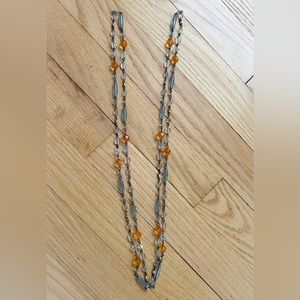 Blue and Orange Long Beaded Necklace